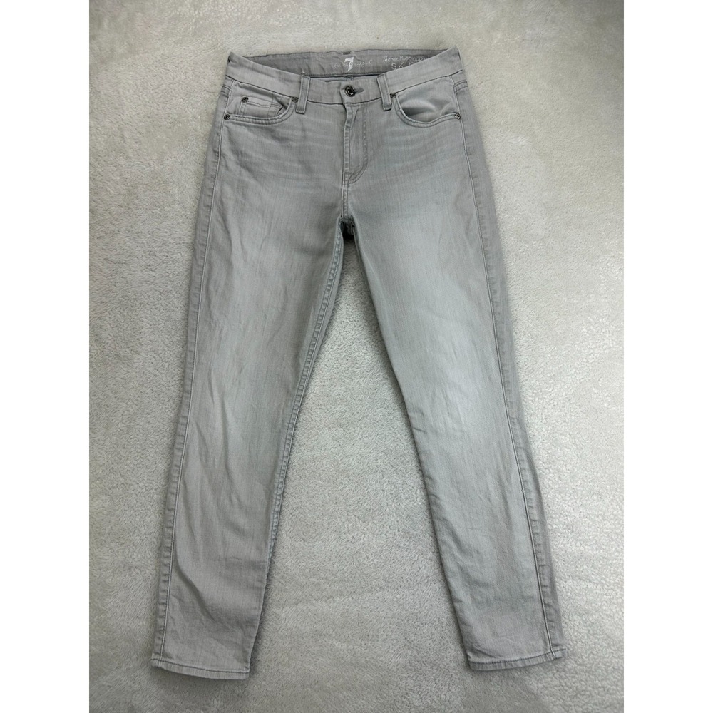 7 For All Mankind Cropped Skinny Jeans Womens 27 Gray Denim Stretchy Mid Rise